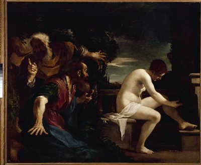 Suzanne och de äldre - Olja på duk av Guercino