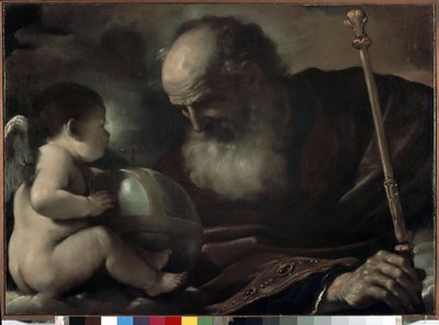 Den allsmäktige fadern med en ängel - Målning av Barbieri Giovanni Francesco kallad The Guerchin (1591-1666), olja på duk, 66 x 91 cm av Guercino