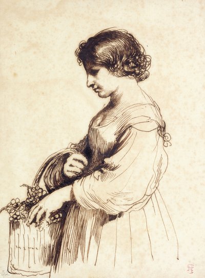 En ung kvinna som håller en fruktkorg, av Guercino