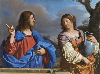 Italienska:  Cristo e la Samaritana al pozzo Kristus och kvinnan från Samarien vid brunnen av Guercino