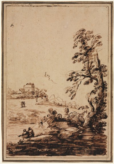 Landskap med liten grupp byggnader, andra hälften av 1700-talet. av Guercino