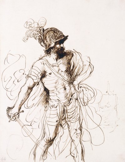 Mars, hans svärd dragna, vände sig åt höger, av Guercino