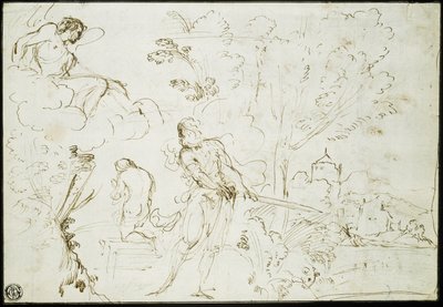 Isaks offer (recto); Jakobs dröm (verso) av Guercino