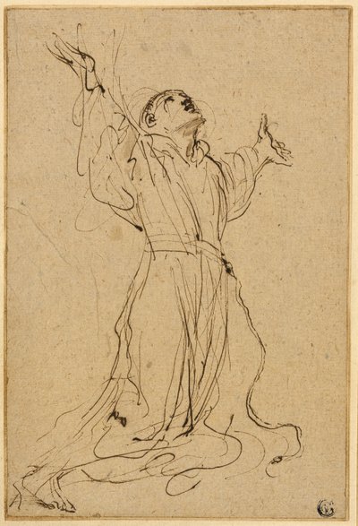 Studie för Saint Francis som tar emot Stigmata av Guercino