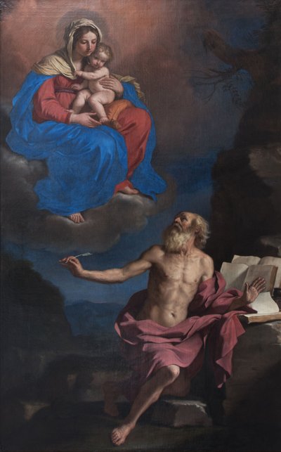 Jungfru Maria med barnet uppenbarar sig för Sankt Hieronymus av Guercino