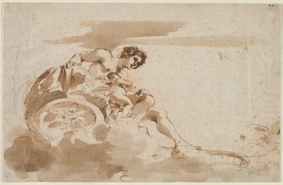 Venus och Amor i en vagn av Guercino
