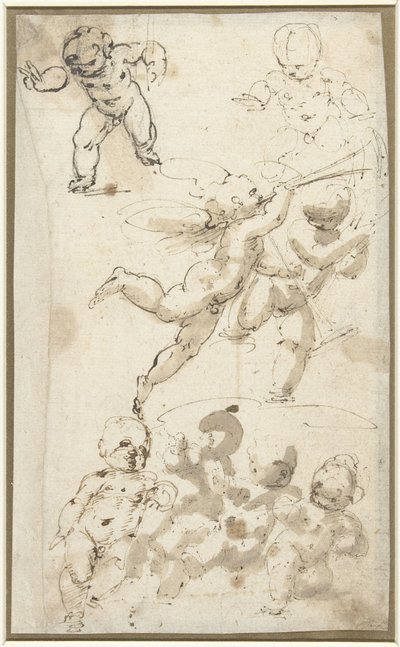 Putti och en flytande ängel av Guglielmo Caccia