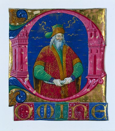 Initial D[omine] från en körbok: Kung Salomo, ca. 1470-1480. av Guglielmo Giraldi del Magri [or del