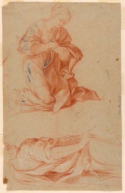 Teckning, Studier av Jungfru Maria och en stående man, ca 1660 av Gugliemo Cortese