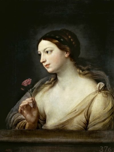 Flicka med en ros, 1630-1635. av Guido Reni