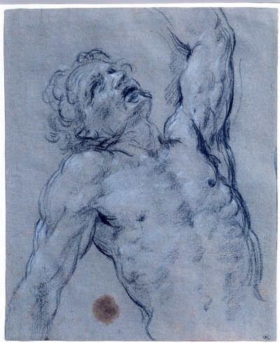 Halvfigur av naken man, vänder sig bakåt och låtsas lida Svart stenteckning av Guido Reni kallad Guiden (1573-1642). Sön 0,26x0,21 m Paris, Louvren av Guido Reni