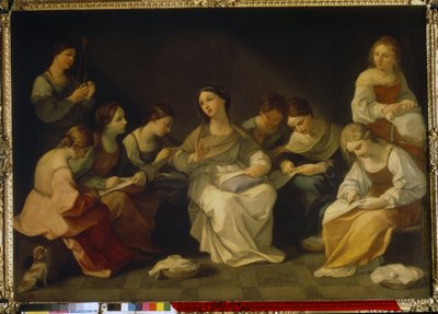 Jungfruns utbildning. (The Education of The Virgin). Målning av Guido Reni (1575-1642), olja på duk av Guido Reni