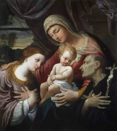 Madonna och barn med heliga, av Guido Reni (1575-1642), olja på duk av Guido Reni