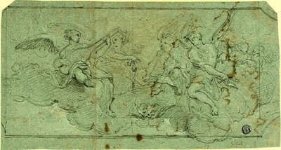 Musiker änglar i moln (rekto); Sittande präst (verso) av Guido Reni
