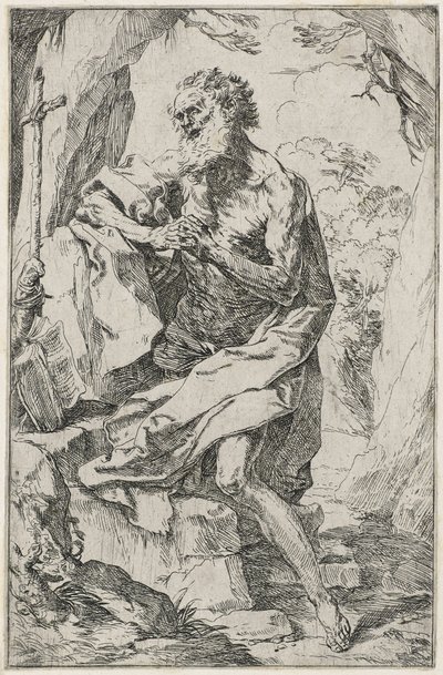 Saint Hieronymus (etsning på lagt papper) av Guido Reni