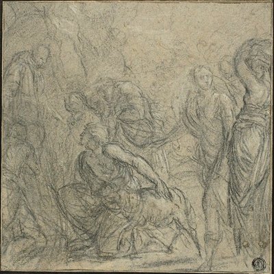 Studie för Saint Benedict som tar emot gåvor från bönderna av Guido Reni