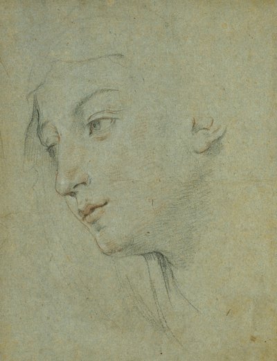 Huvudet på en kvinna som tittar ner till vänster, av Guido Reni