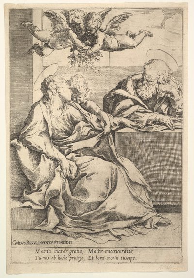 Den heliga familjen med två änglar. av Guido Reni