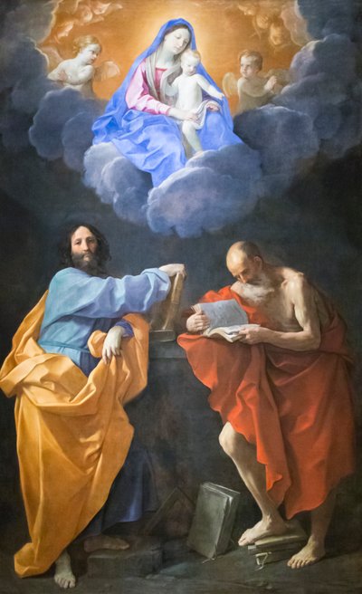 Virgin in Glory med heliga Thomas och Hieronymus (olja på duk) av Guido Reni