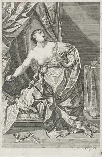 Lucretias död, ca. 1700-50 möjligen Antonio Billy (aktiv första hälften av 1700-talet) (etsning på papper) av Guido after Reni
