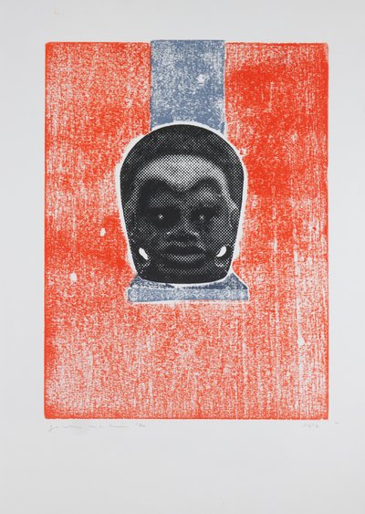 Invisible Room nr 5, 2019 (träsnitt och silkscreen) av Guilherme Pontes