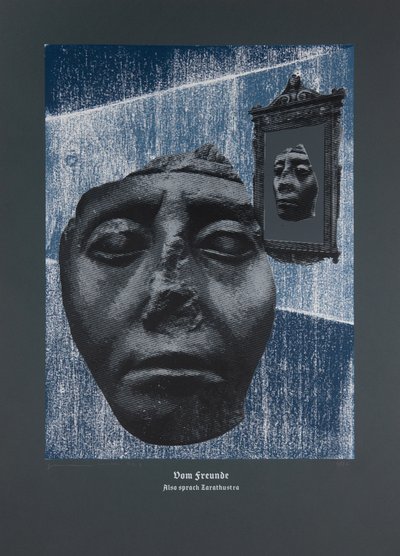 Om vänskap, Så talade Zarathustra, 2024 (träsnitt och silkscreen) av Guilherme Pontes