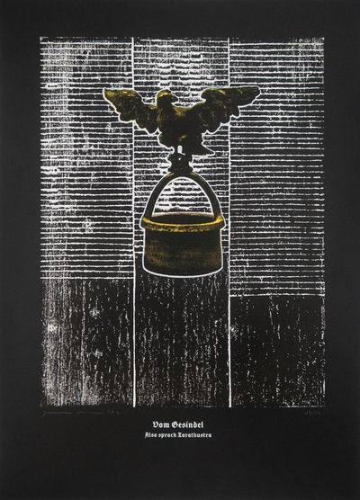 On The Rabble, Thus Spoke Zarathustra, 2024 (träsnitt och silkscreen) av Guilherme Pontes