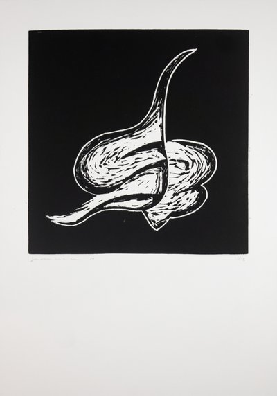 Liggande, 2019 (linosnitt) av Guilherme Pontes