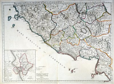 Historisk karta över den italienska regionen där etruskerna levde efter Atlas of G. Delysle av Guillaume (after) Delisle