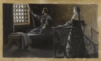 Ethel och den beslöjade kvinnan, ca 1889 (olja på duk) av Guillaume Albert Demarest