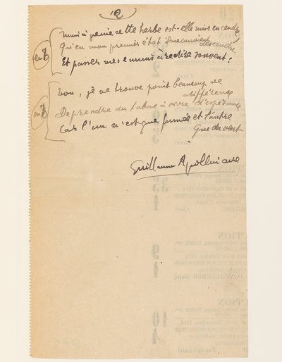 "Anekdotiskt liv. "Nationernas förbunds hymn". Tobak.", 15 augusti 1918 av Guillaume Apollinaire