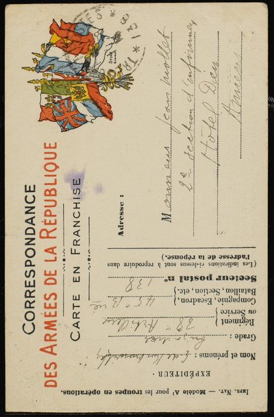 Autografvykort till Jean Mollet, 31 juli 1915 av Guillaume Apollinaire