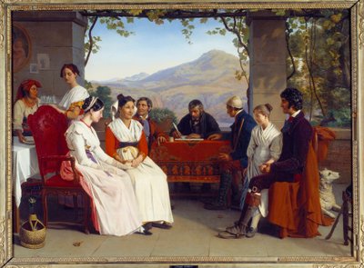 Italienska sällskapet: "" Äktenskapskontraktet i Italien 1831"" Målning av Guillaume Bodinier (1795-1872) 1831 Sön. 10x1,38 m av Guillaume Bodinier