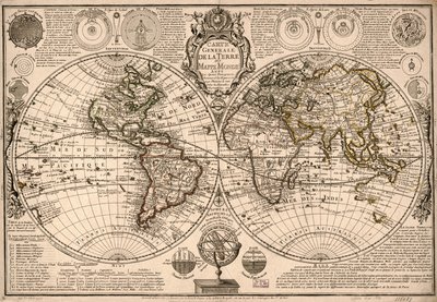Carte generale de la terre - ou mappe monde auec les quatre principau  sistemes  les figures des sept planetes le tout selon les nouvelles obseruations. LOC 2017585685 av Guillaume Danet