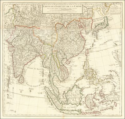 1705 års karta - Karta över Indien och Kina av Guillaume Delisle