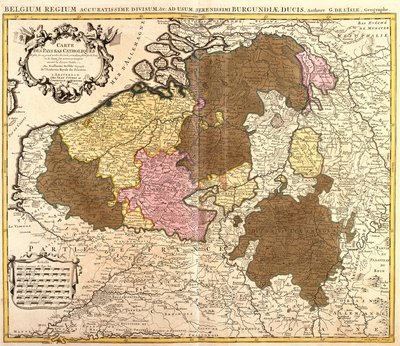 Karta över katolska Nederländerna (Belgien och Luxemburg) (etsning av Guillaume Delisle