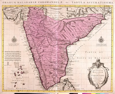 Karta över Coromandel och Malabar (Indien) (etsning av Guillaume Delisle