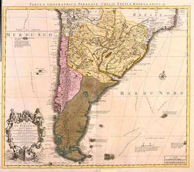 Karta över Paraguay, Chile och Magellan Land (Argentina) (etsning av Guillaume Delisle