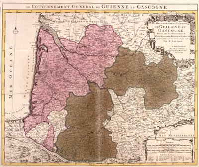 Karta över regeringen i Guyenne och Gascogne (Frankrike) (etsning av Guillaume Delisle