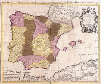 Karta över den iberiska halvön, kungariket Portugal och Spanien (etsning av Guillaume Delisle