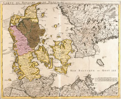 Karta över kungariket Danmark (etsning av Guillaume Delisle