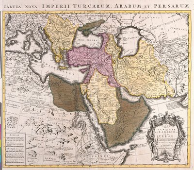 Karta över Mellanöstern: Turkiska imperiet, Persien och den arabiska halvön (etsning av Guillaume Delisle