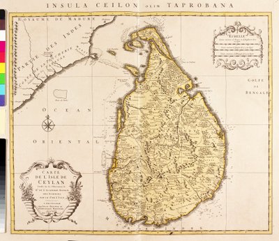 Karta över ön Ceylon (Sri Lanka) (etsning av Guillaume Delisle