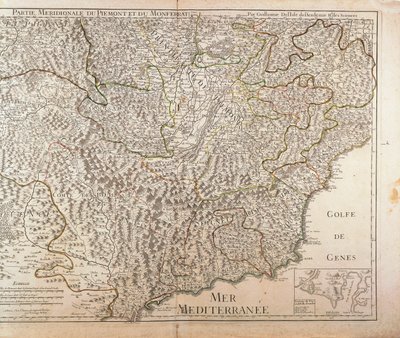 Regionen södra Piemonte, regionen Monferrato och västra Ligurien. Karta av Guillaume de l