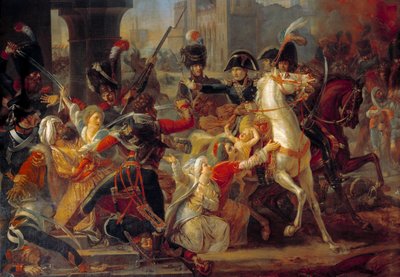 Campaign (Expedition) av Egypten (1798-1801): "" Clemence of General Bonaparte mot en arabisk familj när den franska armén gick in i Alexandria den 3 juli av Guillaume Francois Colson