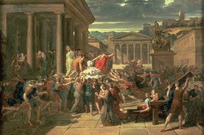 Caesars död (100-44 f.Kr.) (olja på papper) av Guillaume Guillon Lethière