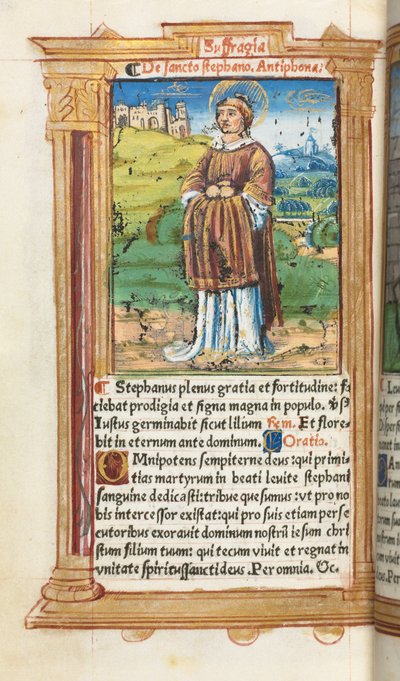 Tryckt timbok Användning av Rom: fol. 100v, St. Stephen, 1510. av Guillaume Le Rouge