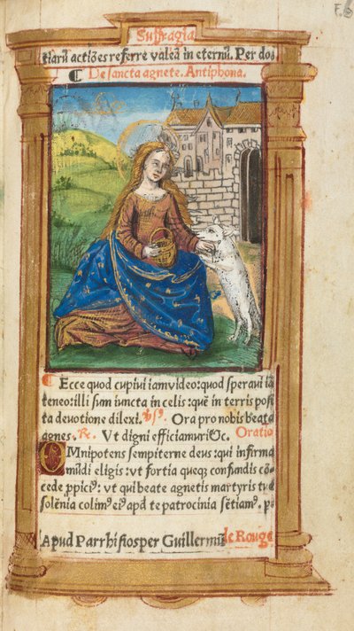 Tryckt timbok Användning av Rom: fol. 112r, St. Agnes, 1510. av Guillaume Le Rouge