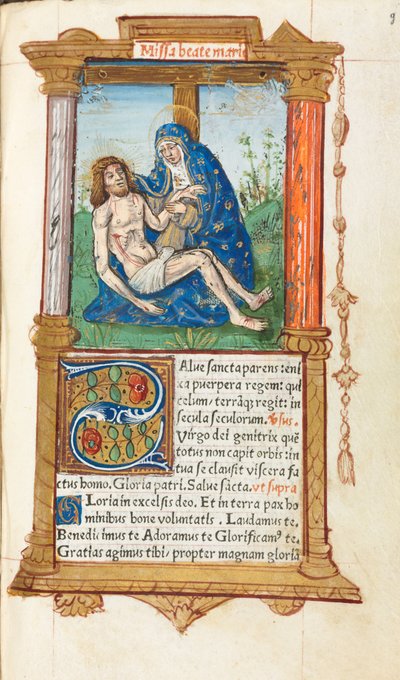 Tryckt timbok Användning av Rom: fol. 53r, Pieta, 1510. av Guillaume Le Rouge