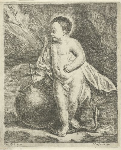 Kristusbarn med jordklot och orm av Guillaume Pierre Mensaert